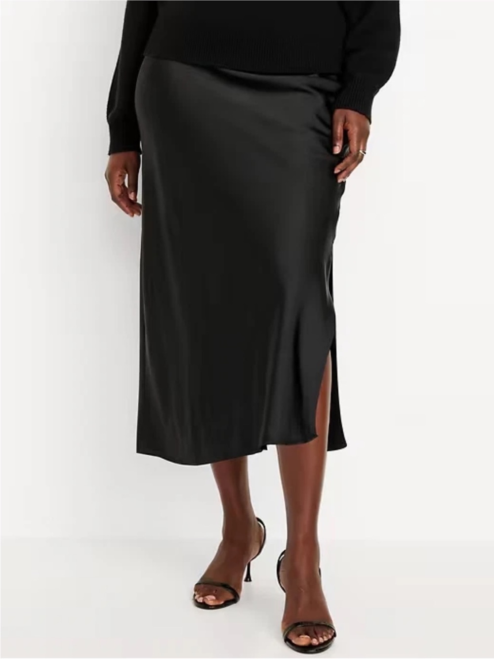 Old Navy High-Waisted Satin Midi Skirt- Black